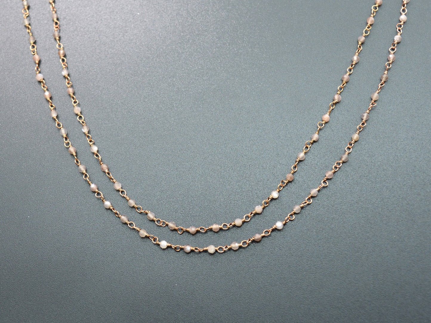 Graceful 925 Silver Gold Rosary Chain - Moonstone 2mm