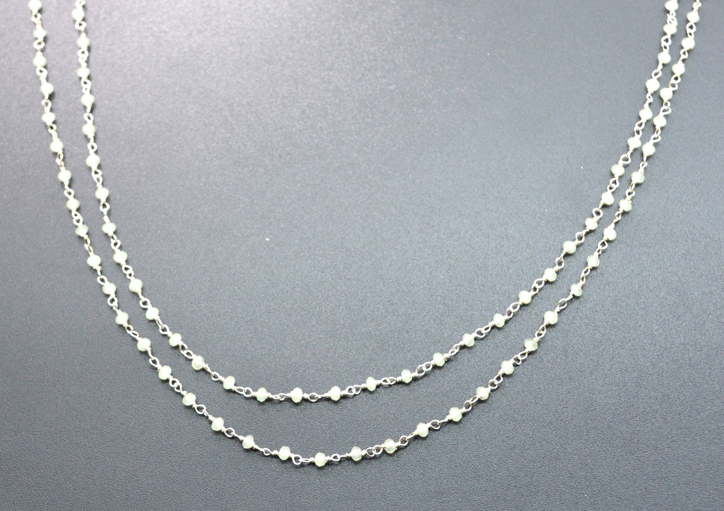 Gorgeous 925 Gold Silver Rosary Chain - Chalcedony 2mm