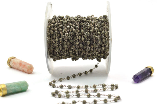 925 Gold Silver Rosary Chain with Stone - 2mm #2