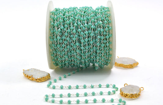 925 Silver Gold Rosary Chain with Stone - 3mm