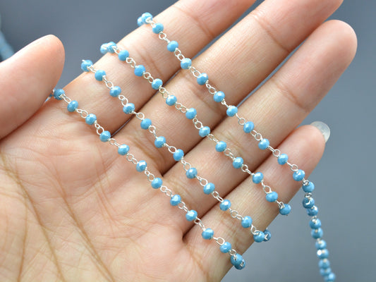 Light Apatite Chalcedony Coated Rosary Chain, 925 Sterling Silver, 3mm Faceted - view 3