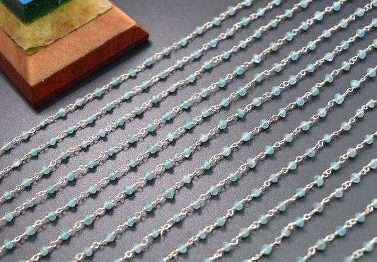 Delicate Stone Rosary Chain in 925 Silver Gold - 3mm