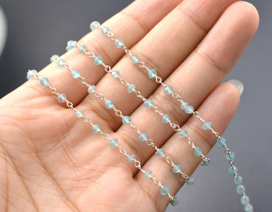 Apatite Rosary Chain, 925 Sterling Silver, 3mm Faceted - view 3