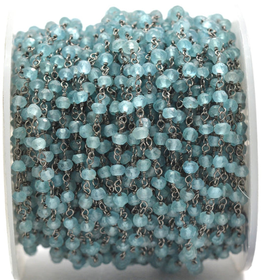 Blue Apatite Rosary Chain, 925 Sterling Silver, 3.5mm Faceted - view 3