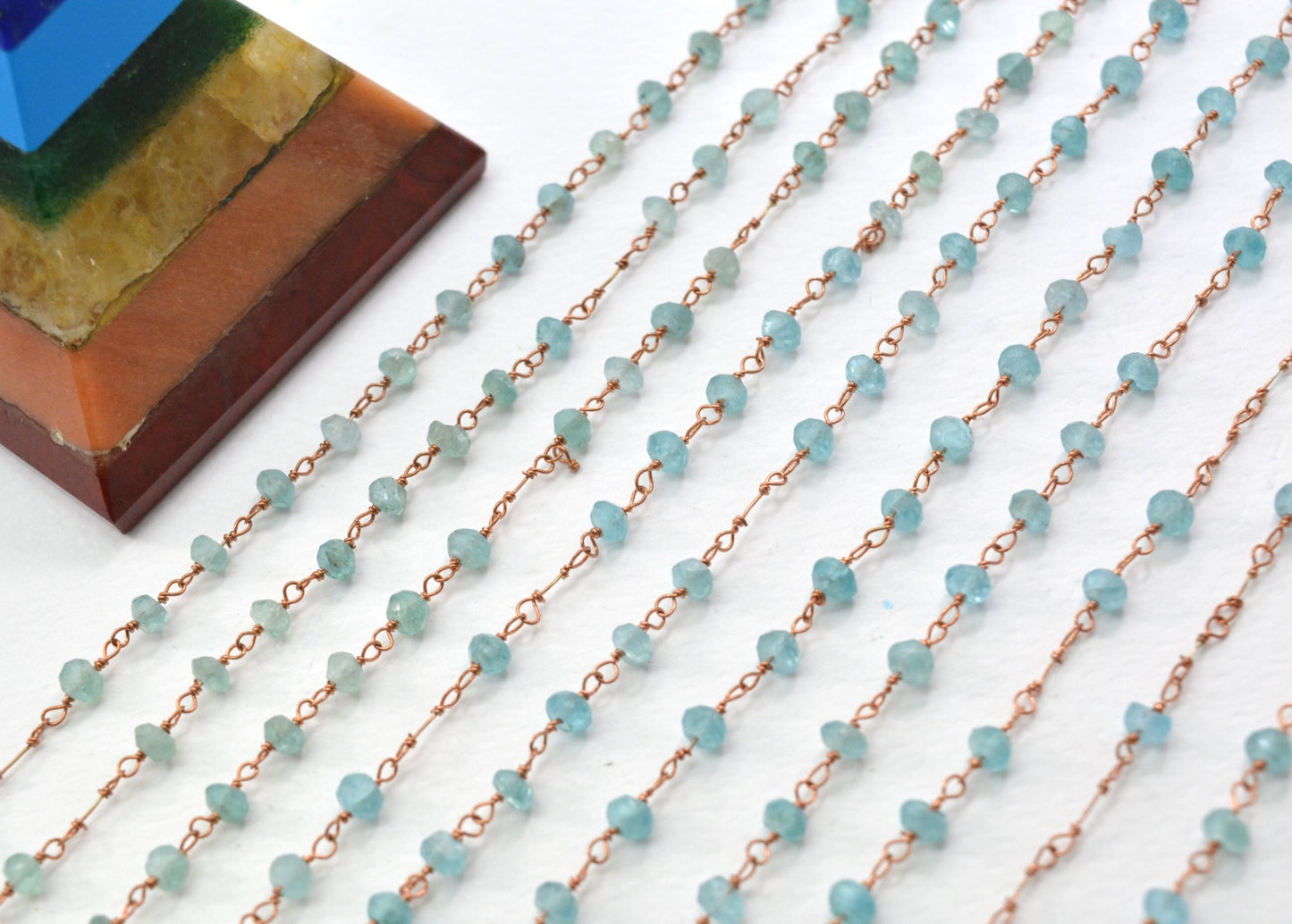 925 Silver Gold Rosary Chain with Stone - 3.50mm #2