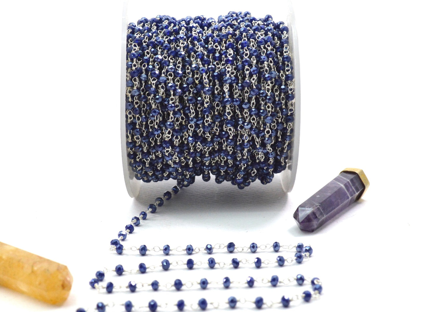 Trendy Chalcedony Rosary Chain in 925 Silver Gold - 3mm