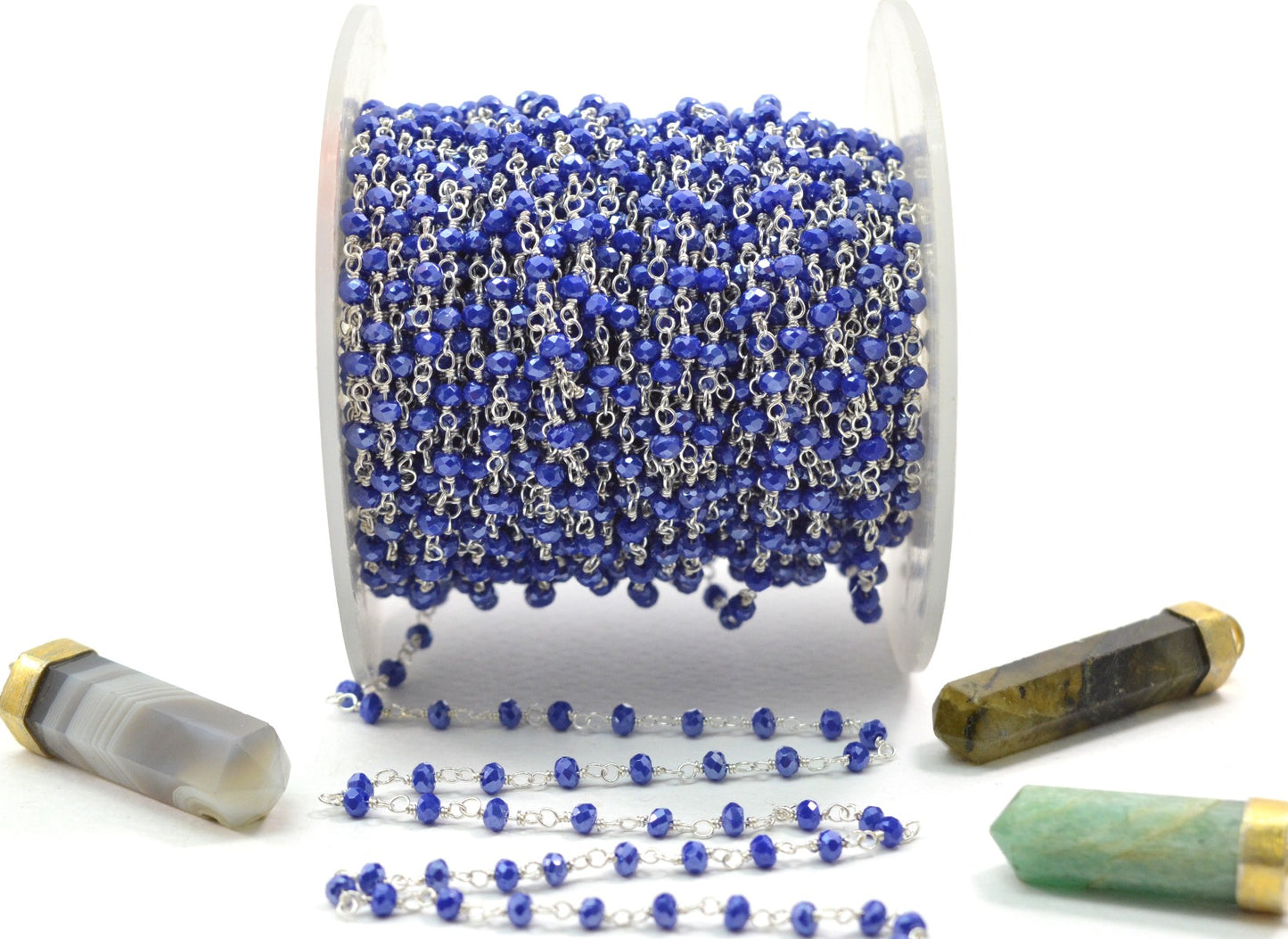 Chalcedony Rosary Chain - 925 Silver Gold, 3mm #2