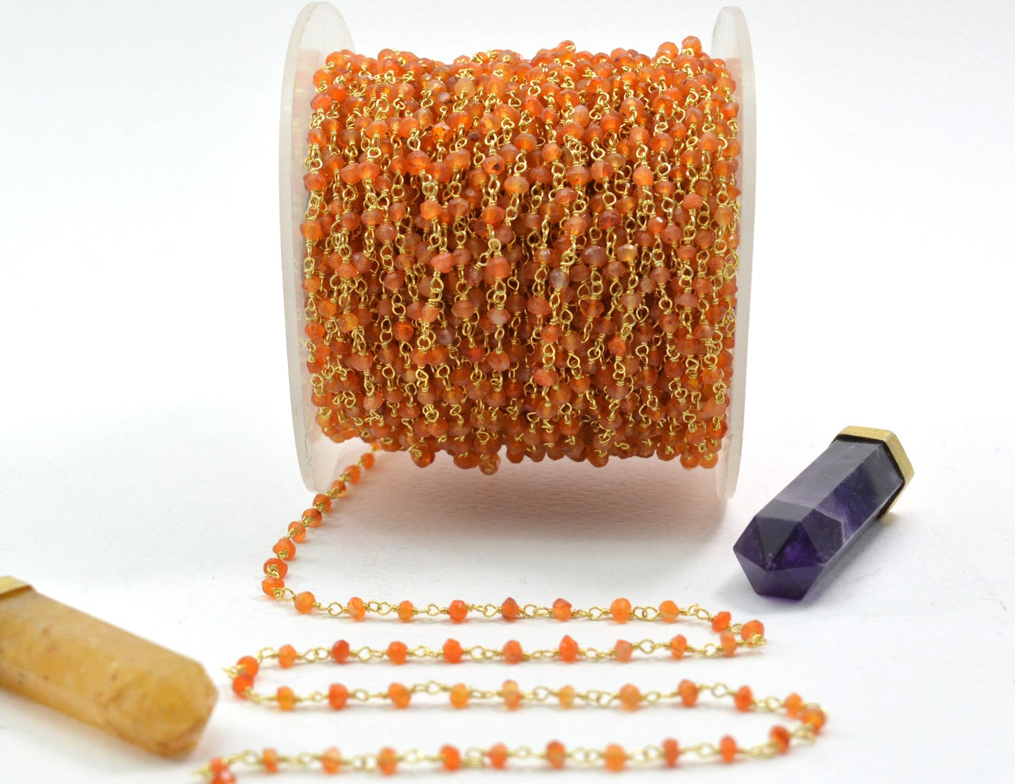 Stone Rosary Chain - 925 Silver Gold, 3mm