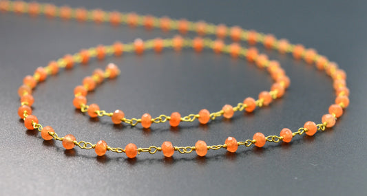 Carnelian Jade Rosary Chain, 925 Sterling Silver, 3mm Faceted - view 3