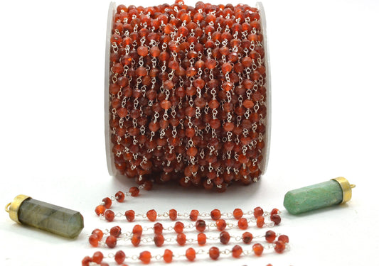 Artisan Stone Rosary Chain in 925 Gold Silver - 3.50mm