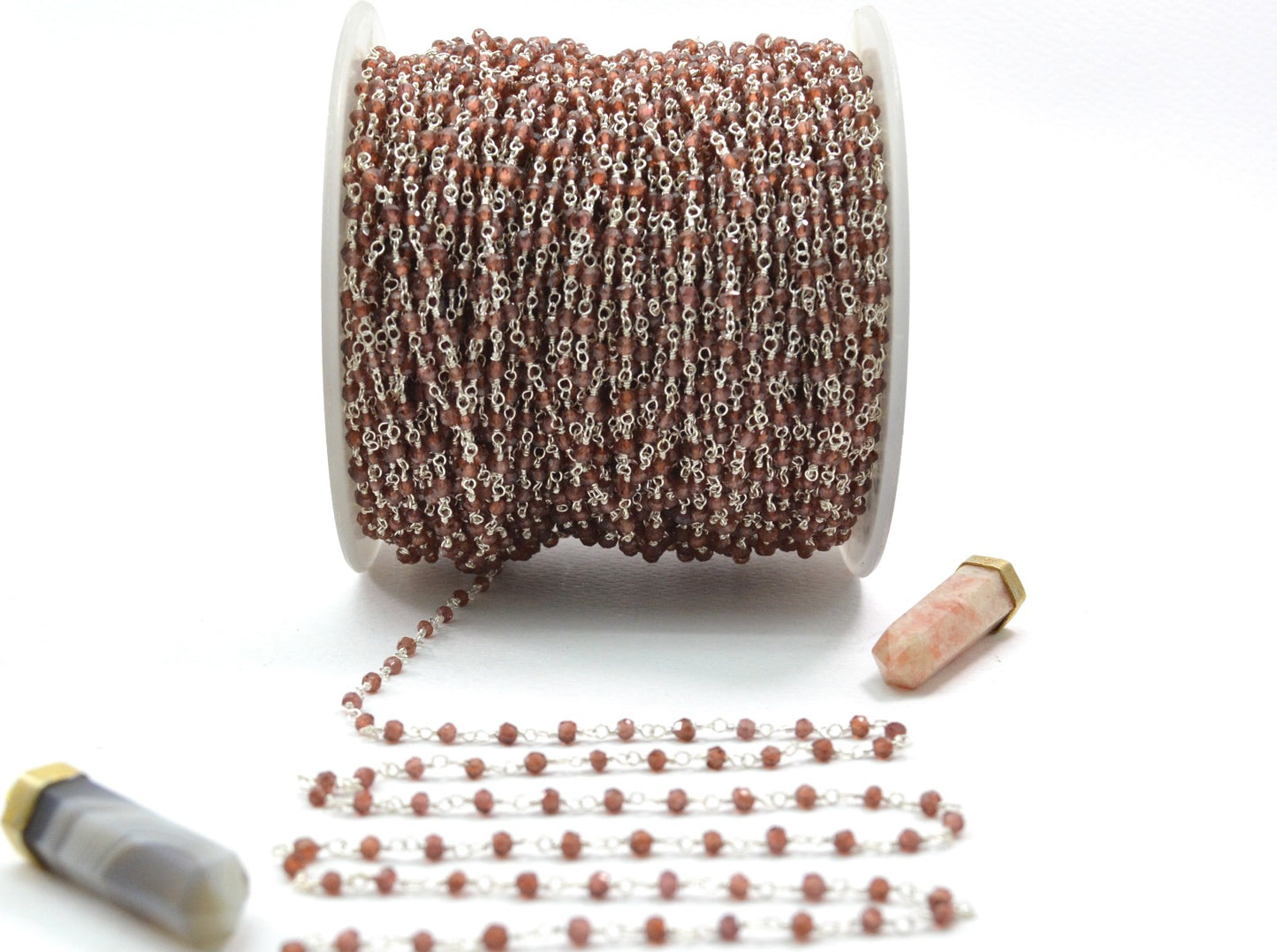 Gorgeous Rosary Chain - Garnet 925 Silver Gold 3mm