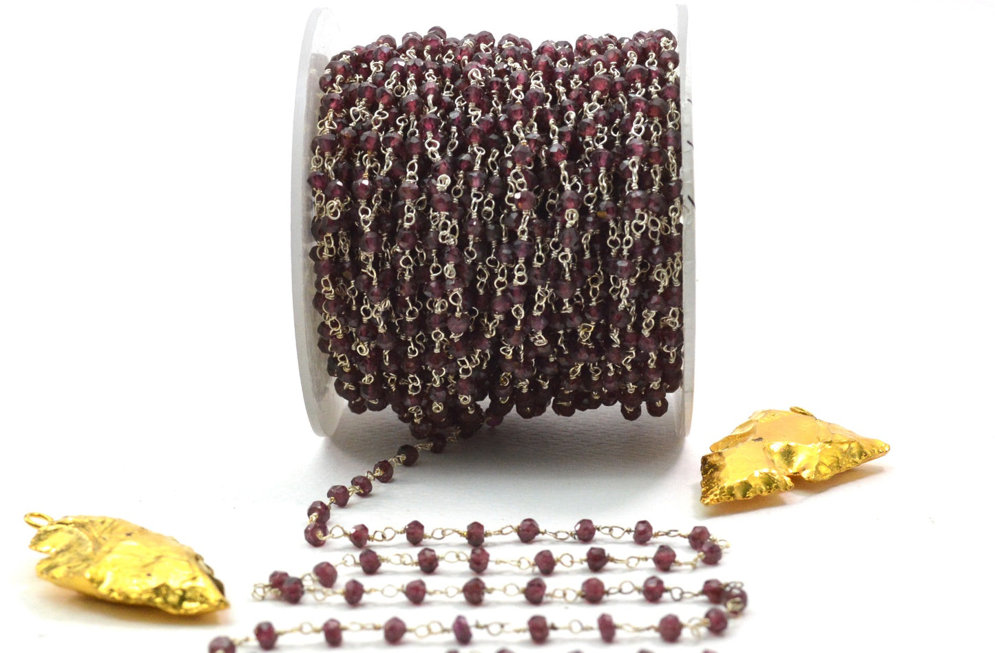 925 Silver Gold Rosary Chain with Garnet - 3mm