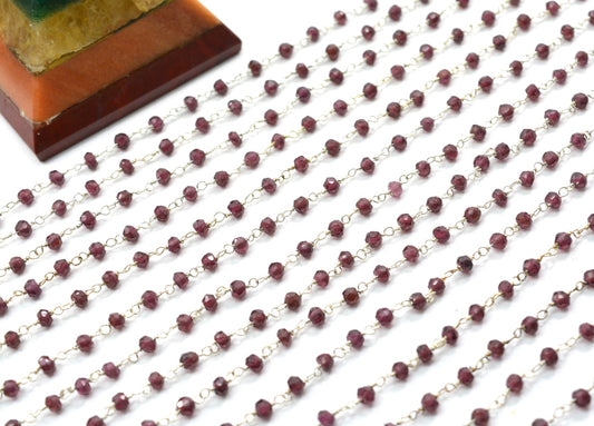925 Silver Gold Rosary Chain with Garnet - 3mm