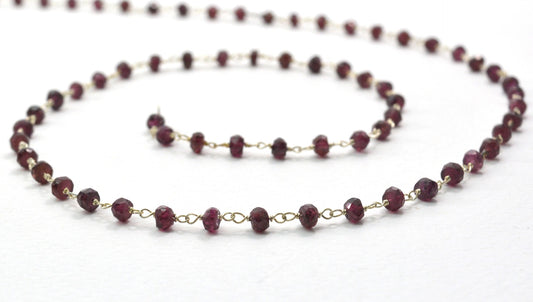Garnet Rosary Chain - 925 Silver Gold, 3.50mm - view 3