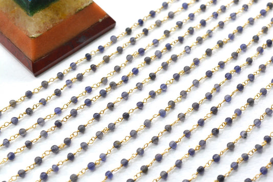 Graceful Iolite Rosary Chain in 925 Silver Gold - 3mm