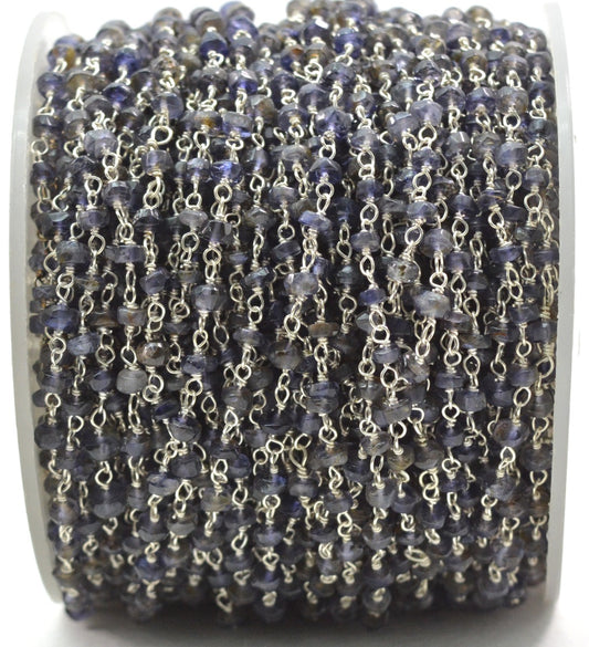 925 Silver Gold Rosary Chain with Iolite - 3mm