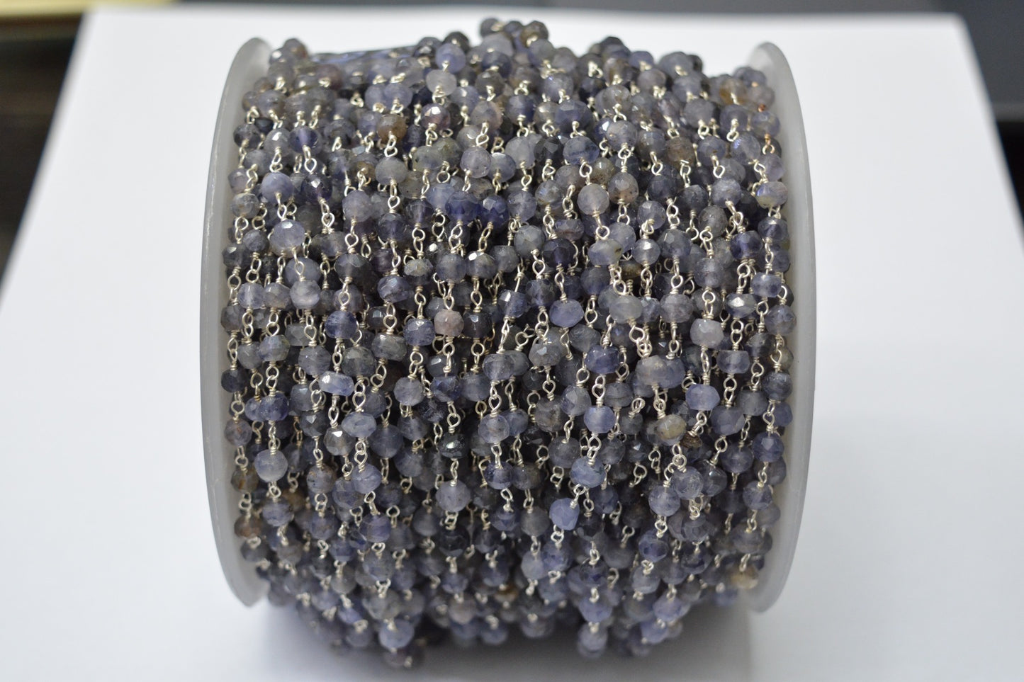 Iolite Rosary Chain - 925 Silver Gold, 4mm