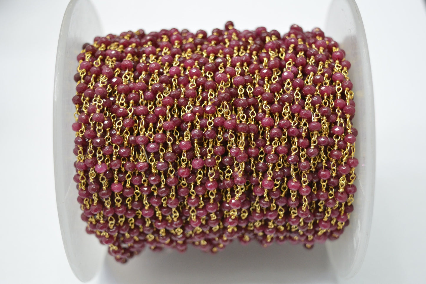 Artisan Ruby Rosary Chain in 925 Gold Silver - 3mm