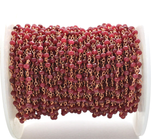 925 Gold Silver Rosary Chain with Stone - 3mm