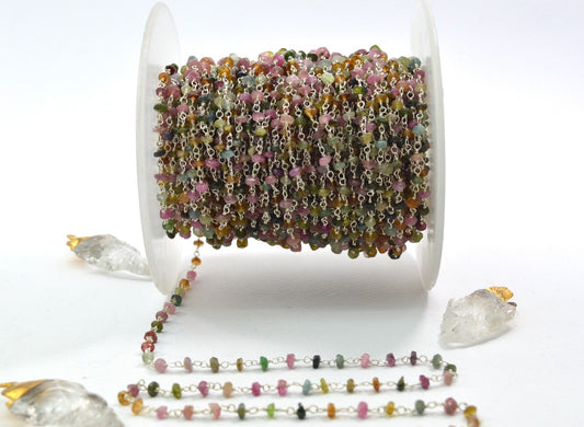 Gorgeous 925 Silver Gold Rosary Chain - Tourmaline 3mm