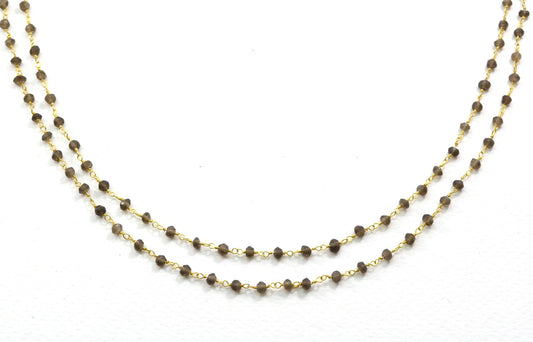 925 Silver Gold Rosary Chain with Stone - 3mm #2