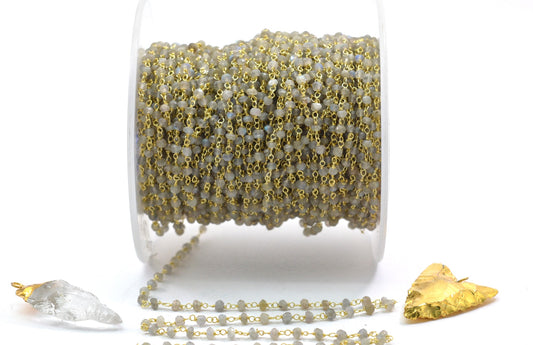 Charming Rosary Chain - Labradorite 925 Silver Gold