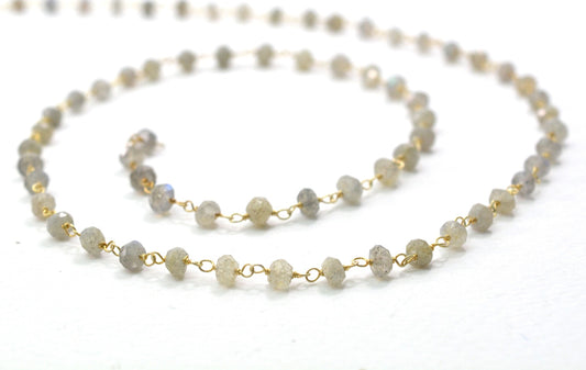 Classic Labradorite Rosary Chain in 925 Silver Gold - 3.50mm