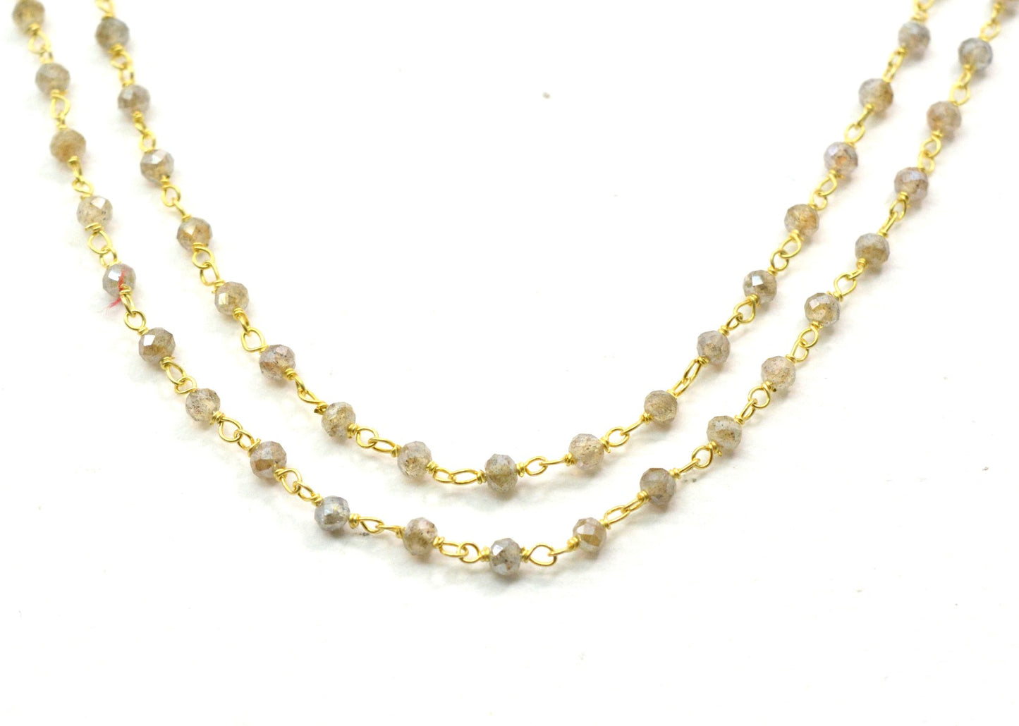 Labradorite Rosary Chain - 925 Gold Silver, 3mm