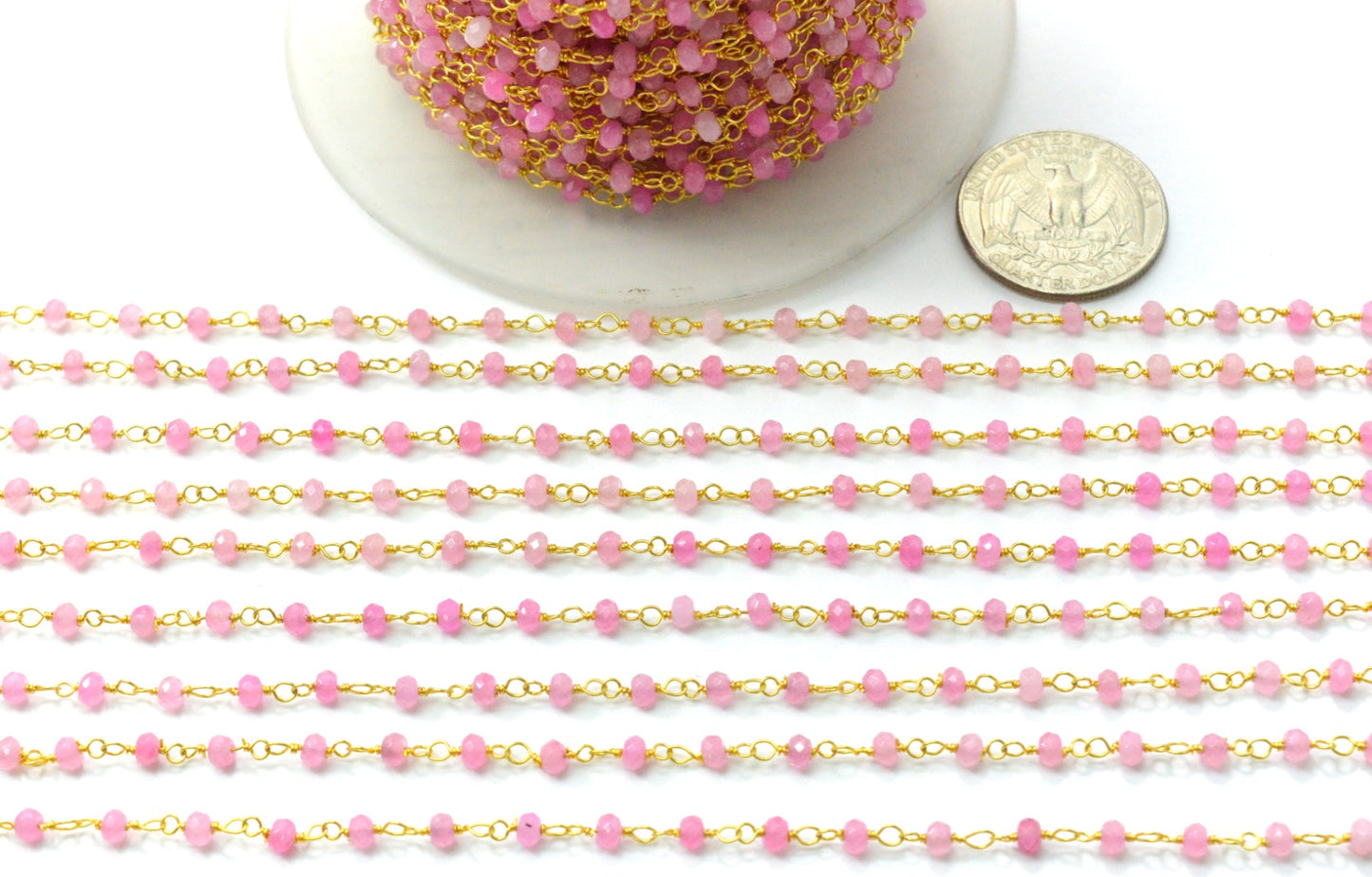 925 Silver Gold Rosary Chain with Jade - 3mm #2