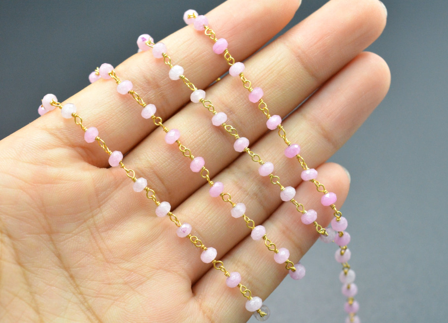 Trendy Jade Rosary Chain in 925 Gold Silver - 3mm