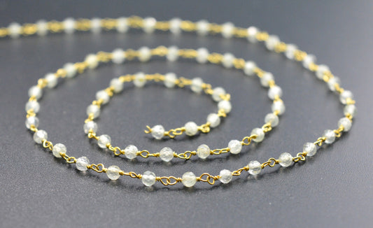 Prehnite Coated Rosary Chain, 925 Sterling Silver, 3mm Faceted - view 3