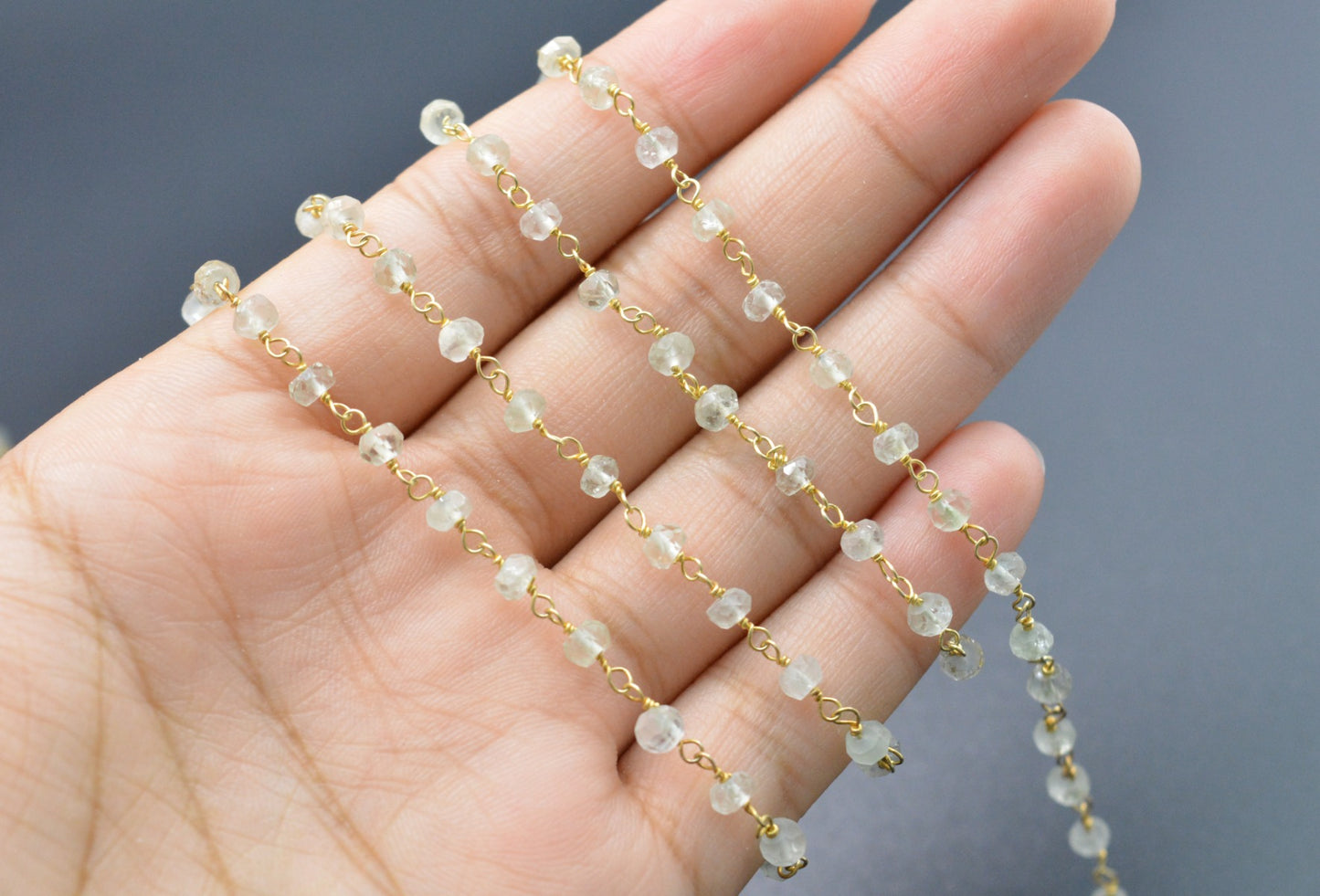 Graceful 925 Silver Gold Rosary Chain - Prehnite 3mm