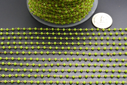 Peridot Chalcedony Rosary Chain, 925 Sterling Silver, 3mm Faceted - view 3