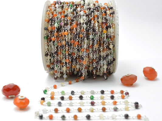 925 Silver Rosary Chain with Multi Stone - 3mm