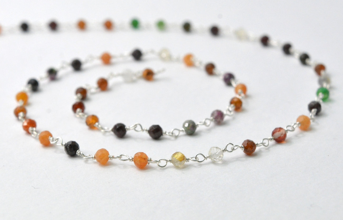 925 Silver Rosary Chain with Multi Stone - 3mm