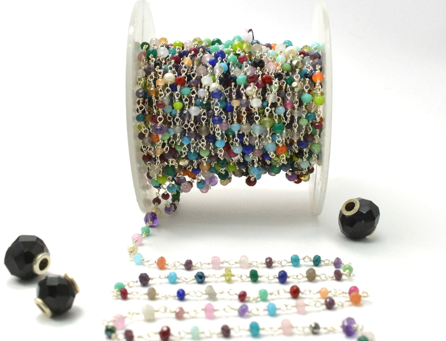 925 Gold Silver Rosary Chain with Stone - 3mm #2