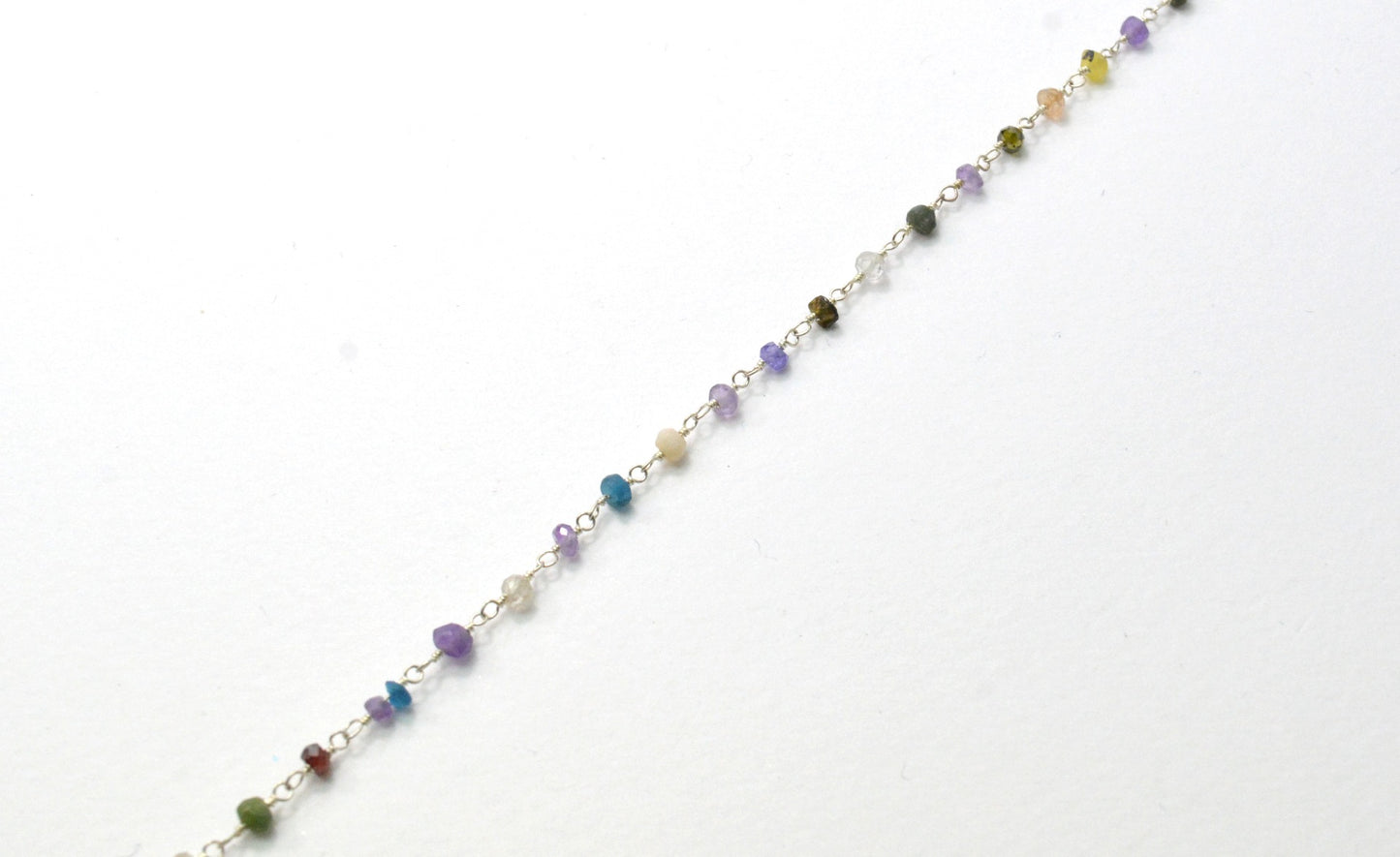 Multi Stone Rosary Chain - 925 Gold Silver, 2mm