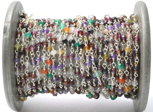 Graceful Multi Stone Rosary Chain in 925 Silver - 3mm - view 3