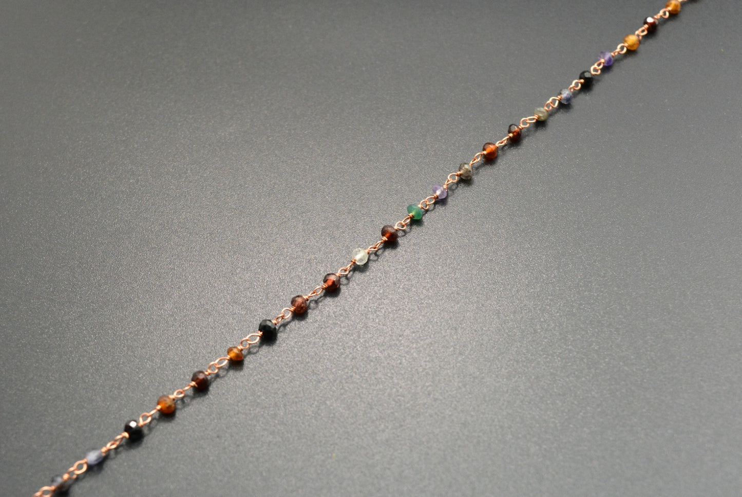 Multi Stone Rosary Chain - 925 Silver Gold, 3mm