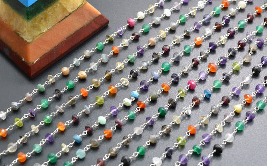 Handmade 925 Silver Rosary Chain - Multi Stone 3.50mm