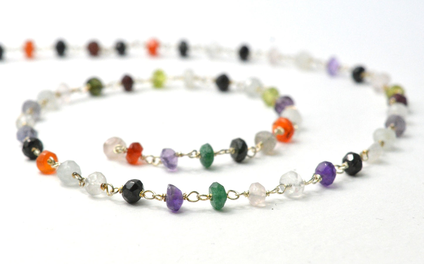 Multi Stone Rosary Chain - 925 Silver Gold, 3.50mm