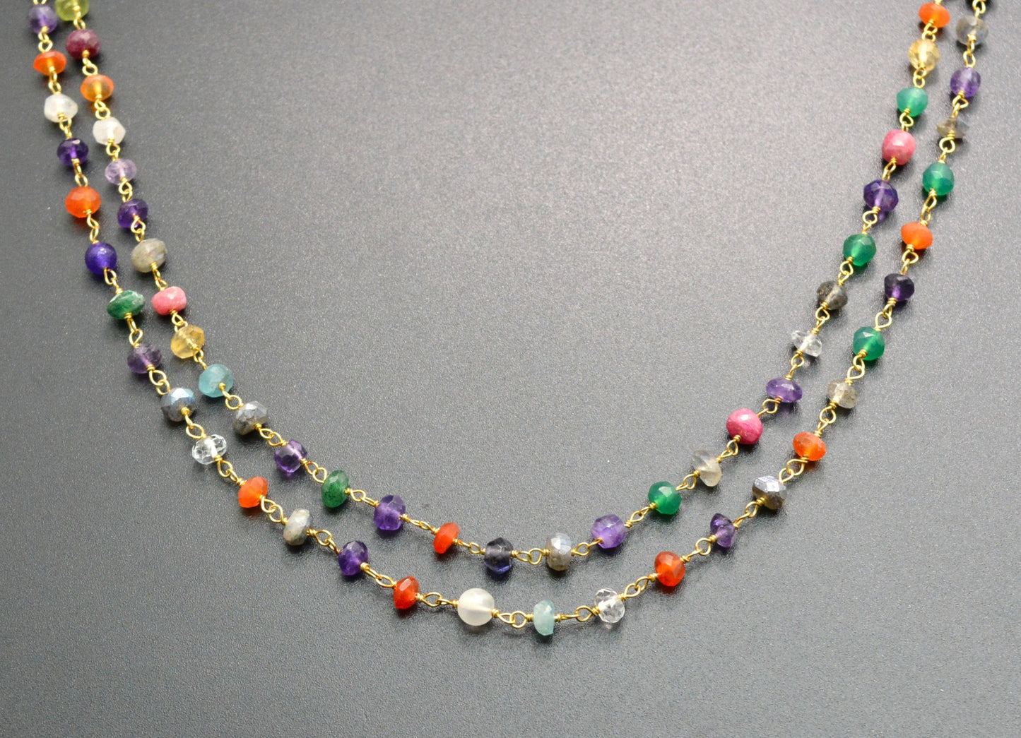 925 Silver Rosary Chain with Multi Stone - 4mm