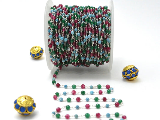 925 Silver Rosary Chain with Stone -