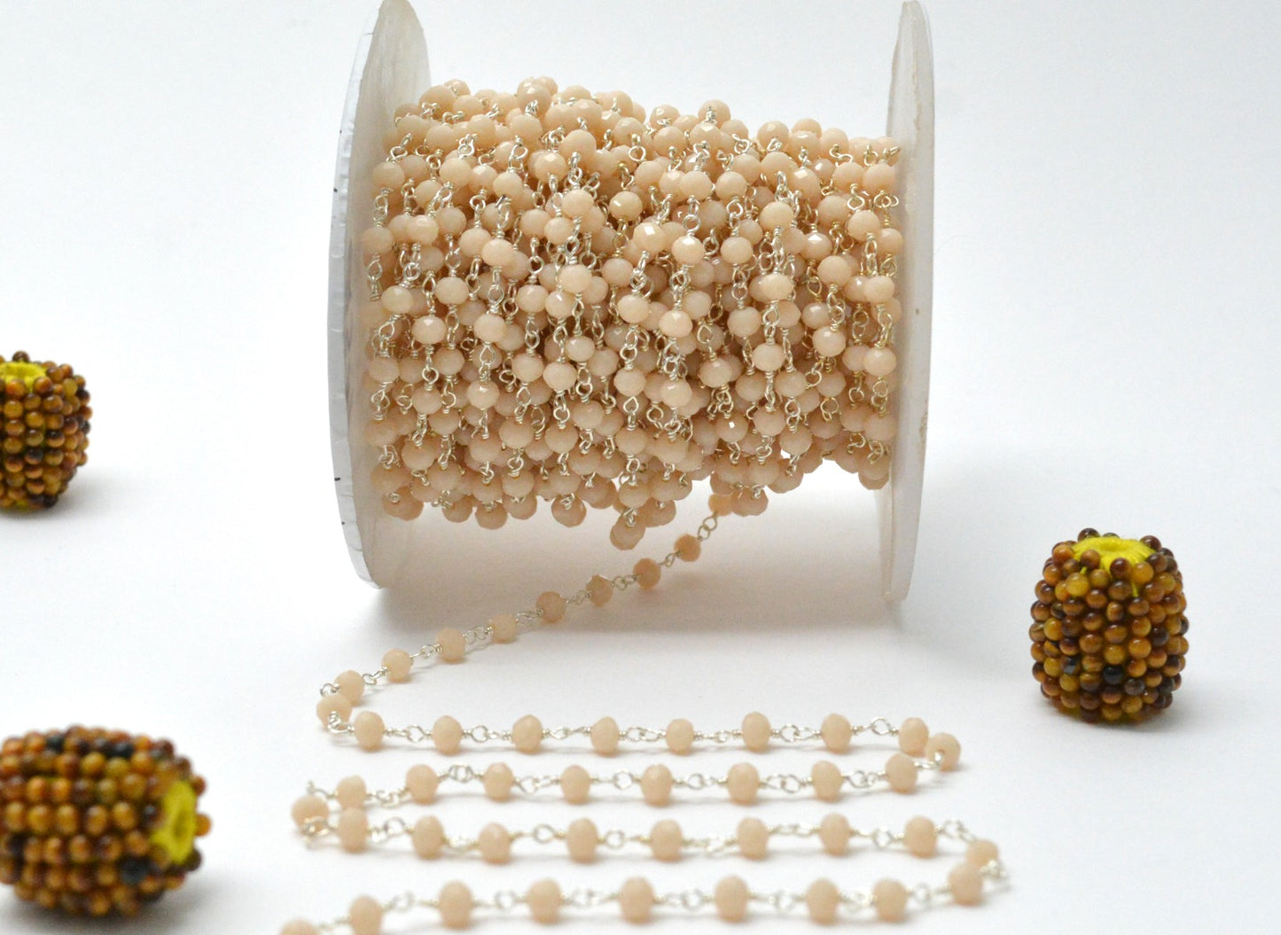 Beautiful Chalcedony Rosary Chain in 925 Silver Gold - 3mm