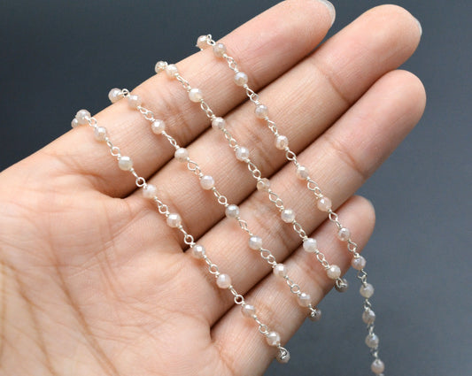 Moonstone Rosary Chain - 925 Silver Gold, 3mm - view 3