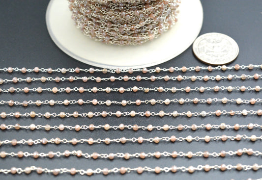 Moonstone Rosary Chain - 925 Silver Gold, 3mm #2