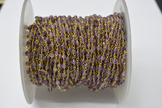 925 Gold Silver Rosary Chain with Amethyst - 3.50mm