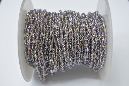 925 Gold Silver Rosary Chain with Crystal - 3.00mm