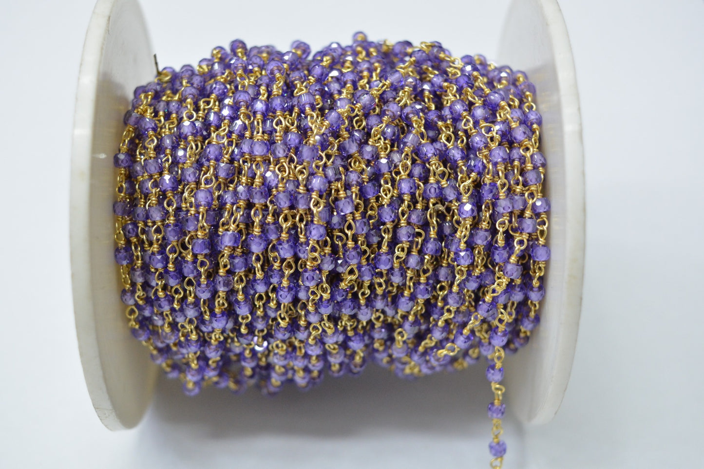 Beautiful Amethyst Rosary Chain in 925 Gold Silver - 3.00mm