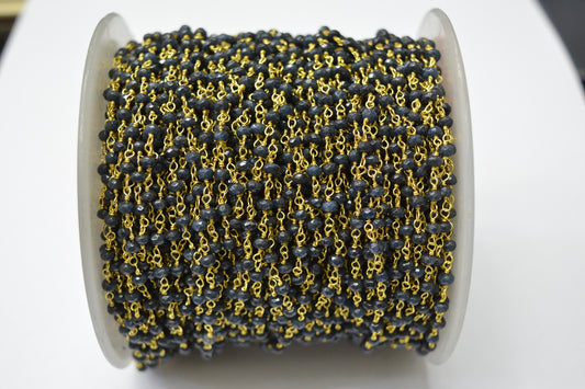 Stylish 925 Gold Silver Rosary Chain - Sapphire 3.00mm